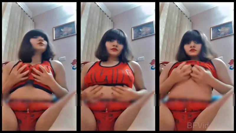 Short Haired Girl Playing With Her Big Boobs