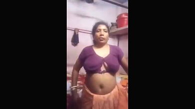 Saree Orange Dress Super Sweet Cute Beautiful Curvy Chubby Fatty Aunty on VC Desi village aunty show her boobs 180479