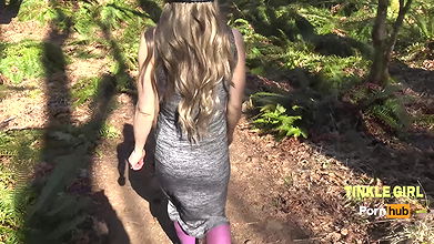 86Tinkle Girl goes forest hiking spreads fingers pussy pisses in creek