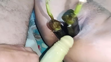 Bhabhi’s Pussy Fucking with Eggplant, Double Penetrated and Pussy Fisting